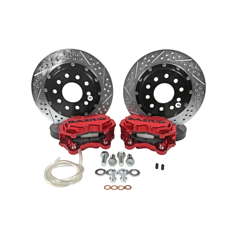 Ford Mustang Brake Kit - Rear - Baer Brakes - SS4+ Deep Stage, S4 Caliper, Slot & Drill, SDZ - Fire Red - `15-`23